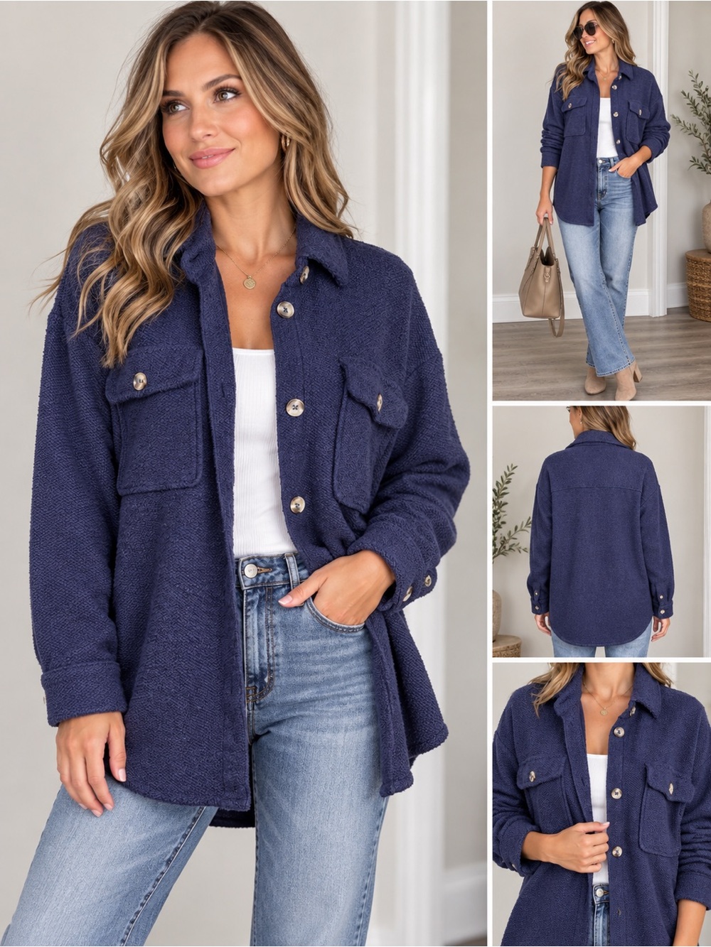 By Anthropologie Knit Shacket
Buttondown Long Sleeve Oversized
Pocket Top Blue M